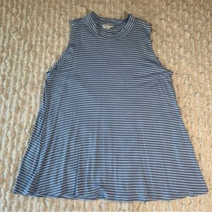 Free Kisses Womens XL Blue white‎ Striped Tank Top sleeveless nautical high neck